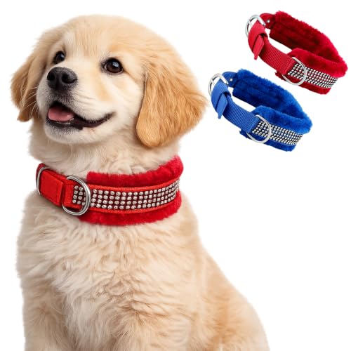 Image of Nylon Dog Neck Belt Collar Combo Set, Adjustable Size, Durable Material, Comfy Soft Fur Padded for 35+ Kilograms Dogs (XL, Blue, Red, Pack of 2)