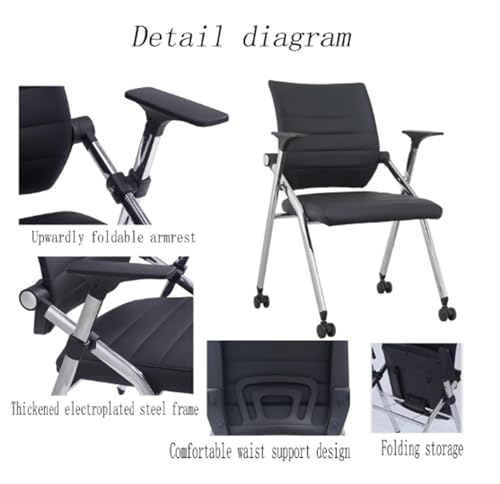 Buokaiw Foldable Office Chair,Folding Office Chair with Wheels,Leather Conference Training Chairs,Backrest Bouncy Portable Padded Office Chairs.for Home Office Conference Gaming.Black(1 Pcs) by Buokaiw - Image 3