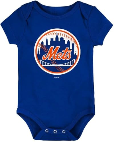 Image of Genuine Stuff MLB Newborn & Infants 0-24 Months Primary Logo Creeper Bodysuit Romper (New York Mets, 3/6 Months)