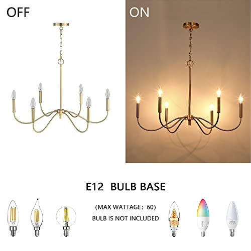 Bunkos 6-Light Gold Chandelier, Modern Gold Pendant Light, Adjustable Height Farmhouse Chandelier, Ceiling Light Fixture For Dining Room Bedroom Foyer Living Room Kitchen Island #TOP5