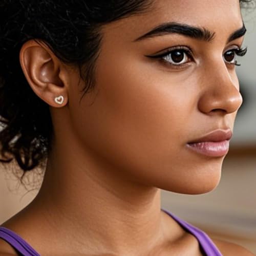 Heart Stud Earrings|18K Gold Plated Stud Earrings for Women| 925 sterling silver stud earrings| Cubic Zirconia Earrings Gold | 925 Sterling Silver Gold Plated Earring| Dainty Small Stud Earring 6mm2