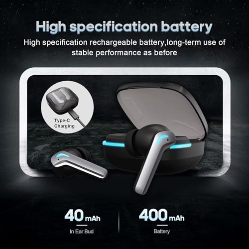 Image of iFAST IF-400 True Wireless Stereo Gaming Earbuds, Quad Mic ENC for Clear Calls, Bluetooth 5.4, Low Latency Gaming, RGB LED, Type-C Fast Charge, 5H /40H Playtime, IPX5 | Black