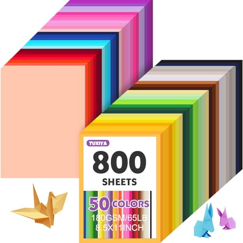Image of TUXIYA 800 Sheets 8.5 inch X 11 inch Colored Cardstock, 50 Colors Card Stock | 50 Assorted Colors Construction Paper Printer Paper for Printing, Card Making, DIY Crafts, School Supplies,Party 180GSM /65LB