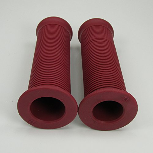 RED Ribbed Rubber Motorcycle Grips Fits 1" Handlebars Bars and Exterior Cables - Harley Bobber Chopper Cafe Racer Brat Vintage Classic Finned