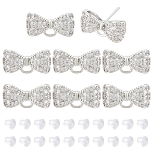 BENECREAT 8Pcs Real Platinum Plated Cubic Zirconia Earring Stud