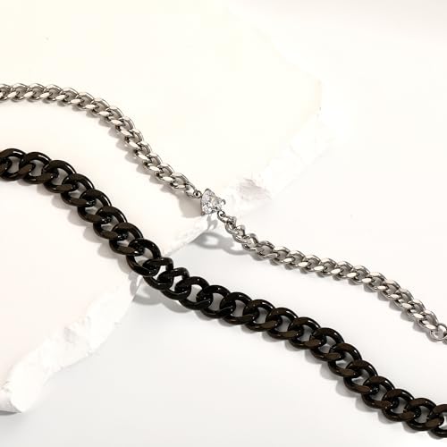 Matching Couple Cuban Chain Bracelets Gifts for Boyfriend Husband Soulmate Girlfriend Valentine Anniversary Birthday Christmas Gift for Him and Her,Adjustable Size4