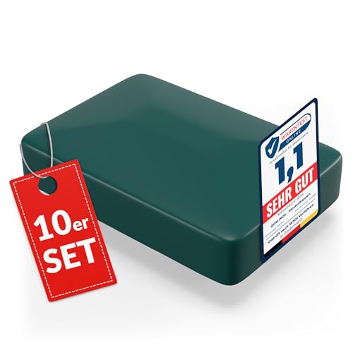 Qualinos 10x Zaunkappen Kunststoff 40x60mm mit Walmdach | Pfostenkappen für Doppelstabmattenzaun | Abdeckkappen UV-stabilisiert | Hochwertige Zaunpfosten Kappen Made in Germany (Grün 6005)