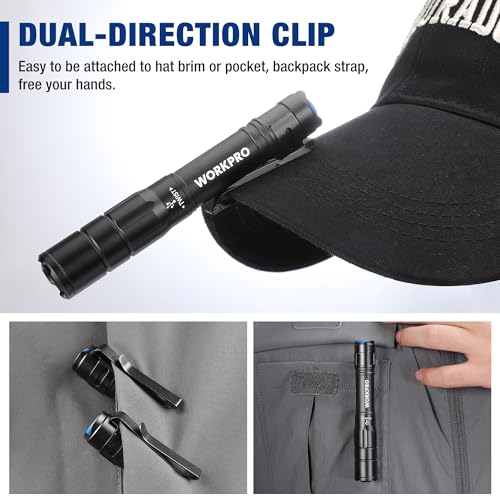 WORKPRO Rechargeable Pen Light, Mini Flashlight, 2 Pack Ultra-Compact EDC Flashlight, Pocket Flashlight with Clip, Memory Function and 2 x USB C Cable Included, Black by WORKPRO - Image 5