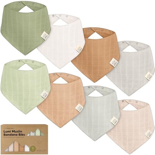 Image of 8-Pack Muslin Baby Bibs for Boys, Girls - Muslin Bandana Drool Bibs for Baby Girl & Boy, Drooling Newborn, Teething Toddler, Infant 0-36 Months, Soft Cotton Extra Absorbent (Pine)