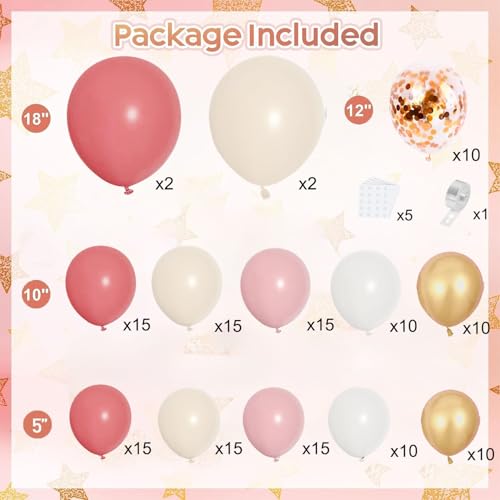 Image of Blush Pink Balloons Arch Kit, Dusty Retro Pink Sand White Nude Gold Metallic Balloons Garland Kit for Spring Party Boho Birthday Wedding Bridal Shower Party Decorations