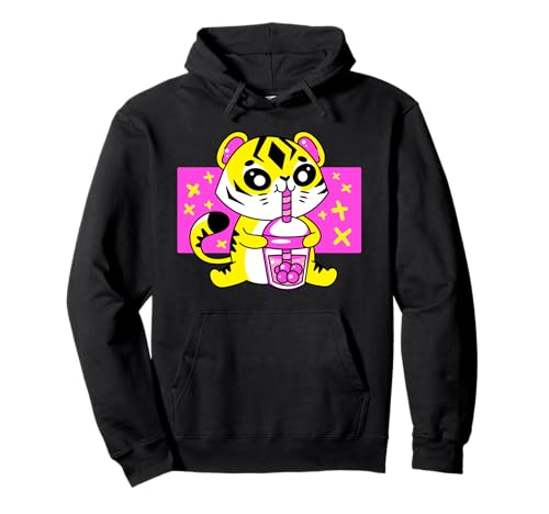 Lindo gatito tigre bebiendo té Boba Bubble Tea Cat Kawaii Sudadera con Capucha