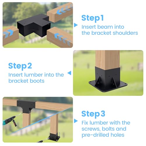 Neorexon Pergola Kit Elevated Wood Stand Kit Woodwork for 4"x 4" (Actual 3.5" x 3.5"), Wooden Gazebo Kit for 3-Way Pergola Brackets with Pergola Base Brackets - Includes Screws - Thumbnail 7