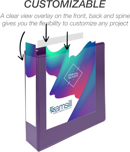 Image of Samsill Durable 2 Inch Binder, D Ring Binder, Customizable Clear View Cover, Purple, 12-Pack, Holds 475 Pages