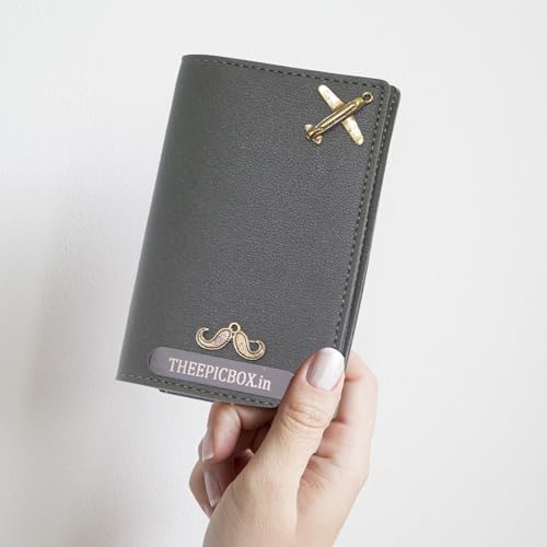 Image of Personalised Name & Charm Leather Passport Cover Holder for Men & Women (Grey)