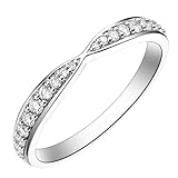Xylara Anillo de mujer de platino de oro auténtico, anillo de boda para mujer, estrecho, 3 mm, con diamante de 0,22 quilates, talla 58 (18,5)