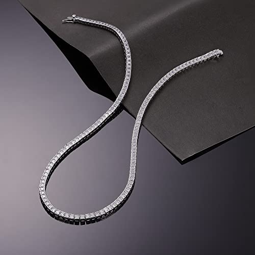 MDFUN Tennis Necklace 18K White Gold/Yellow Gold Plated | 3.0mm Square Cubic Zirconia Cut Bezel Setting Faux Diamond Tennis Chain Choker for Women and Men 16-24 inches2