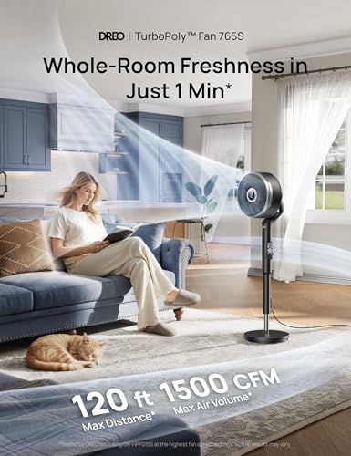 Image of DREO Smart Fan for Bedroom, standing 150 +100 Omni-Directional Oscillating Fans, 120ft CirculAir Quiet Fan with DC Motor, 12 Speeds, 6 Modes, 20dB,Remote Control, 12H Timer