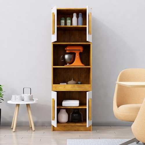 Image of Bniture Multipurpose Crockery Cabinet | Engineered Wood Kitchen Cabinet Modern with 4 Doors & Shelves | Crockery Unit for Dining Area | Kitchen Crockery Cabinet for Home | Giant Wood & Frosty White
