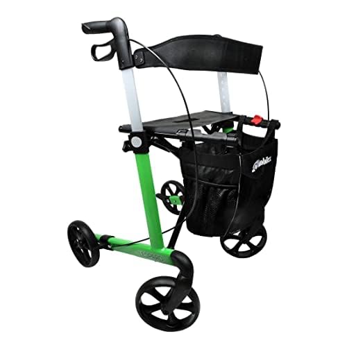 FabaCare Premium Rollator Set Leopard, Aluminium, Grün, faltbar, mit Vollausstattung, Sitzfläche, Rückengurt, Alurollator bis 150 kg, mit FabaCare Sicherheitsreflektoren