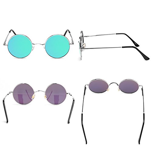 NIEEPA John Lennon Vintage Round Polarized Hippie Sunglasses Small Circle Metal Driving Sun Glasses (Green Lens/Silver Frame) - Thumbnail 3