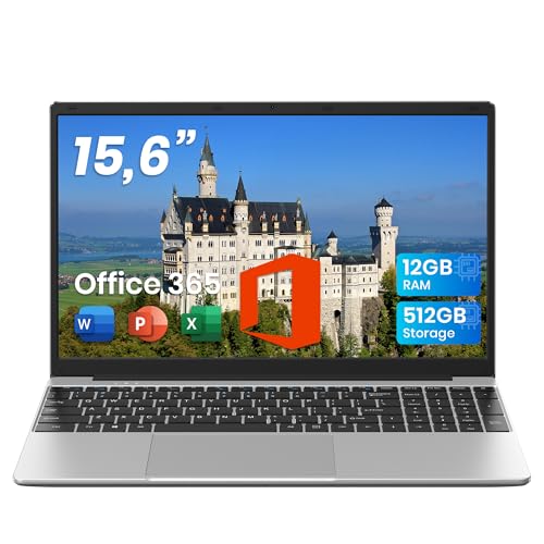 jumper 2026 Laptop 15,6 Zoll FHD Display, 12 GB RAM 512 GB ROM, Office 365, 2 Core Prozessor Notebook(bis zu 2,3 GHz), Akku 38 Wh, 2 Stereo-Lautsprecher, USB 3.0, Type-C, Digitale Tastatur