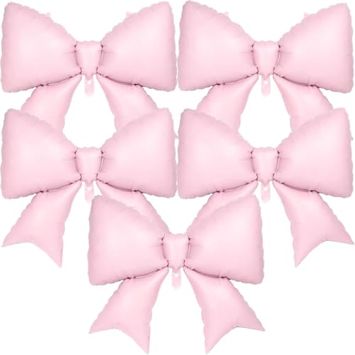 5 Pcs Pink Bow Balloons 38 Inch Bow Foil Mylar Balloons Coquette Balloon for Girl Birthday Gender Reveal Baby Shower Wedding Decorations (Pink-38 Inch)