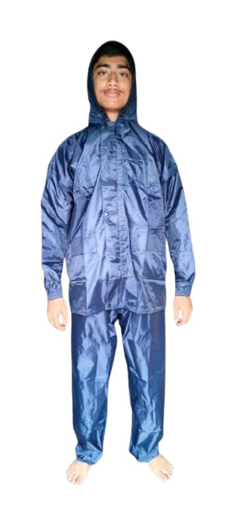 Waterproof Rain Suit with Hood, Full Body Coverage, Navy Blue