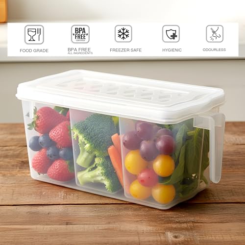 Image of Fridge Storage Boxes Food Grade Containers Plastic Storage Box With Cup, Lid And Handle - 5L Air Tight,Set Of 2, Transparent