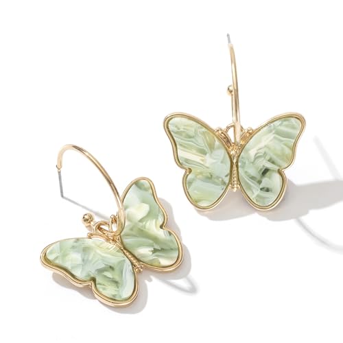 Gold Butterfly Dangle Earrings for Women - Lightweight Acrylic Butterfly Dangle Hoop Earrings for Mother Daughter Teen Girls