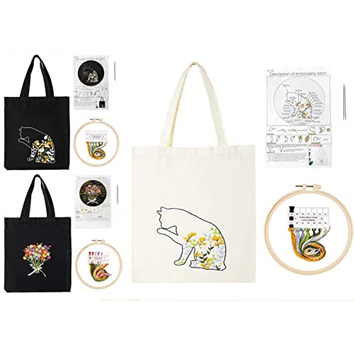 Kit broderie débutant Lidzopas pour apprendre sans stress avec 3 sacs en toile floraux