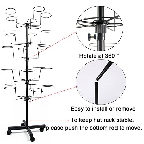 Tonchean Hat Rack Retail 5 Tier Hats Display Rack Wig Hangers For Display 25 Hooks Metal Freestanding Retail Display Hat Stand Commercial Large Wigs Holder Black #TOP3