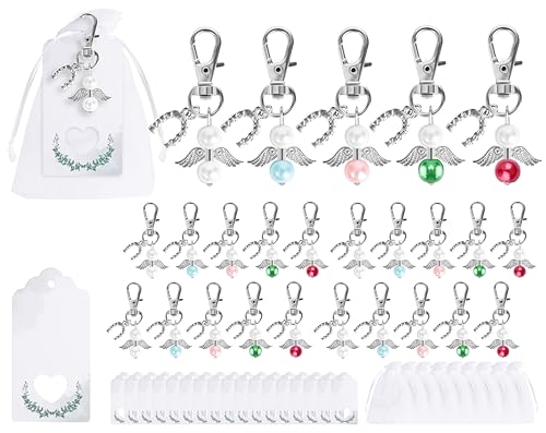 Fyshird 20 Stück Schutzengel Schlüsselanhänger mit Hufeisen Geschenk Schutzengel Anhänger Geschenkanhänger Kraftpapier Gastgeschenke für Hochzeit Taufe Abschied Hufeisenschön Kommunion Konfirmation