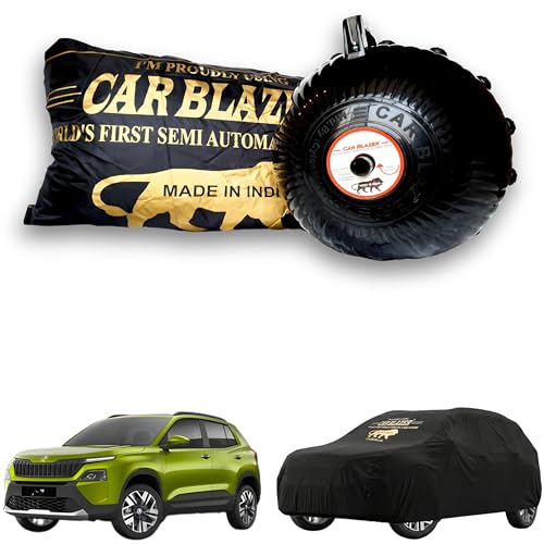 Image of CARBLAZER Portable & Semi-Automatic Full Body Car Covers: Heavy Duty Device| Anti-Theft| Dust & Scratch Proof | Water & Wind Resistant|Custom Fit| Dual-Side Cover, Compatible for Skoda kylaq