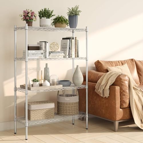 Image of Premium Heavy-Duty 4-Tier Chrome Metal Wire Storage Rack Shelf Organizer | Adjustable Multipurpose Freestanding Shelving Unit for Home, Office, Kitchen | Size 17 inch D x 27 inch W x 54 inch H Inch