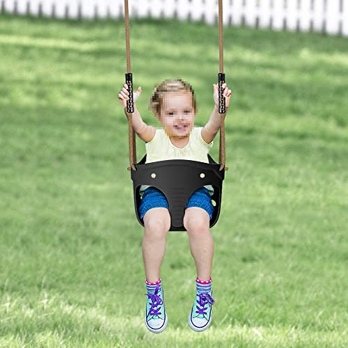 Seleware Heavy-Duty High Back Full Bucket Toddler Swing Seat With Locking Carabiners And Adjustable Rope, Cute Elephant Shape Design, 600Lb Weight Limit (Bucket Swing, Black) #TOP3