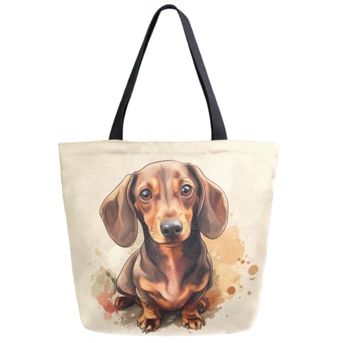 Sweet Dachshund Dog Extra Large Canvas Gym Shoulder Tote,Durable Reusable Daily Top Handle Bag for Mens Womens Yoga Weekender Picnic Beach Travel Market Shopping