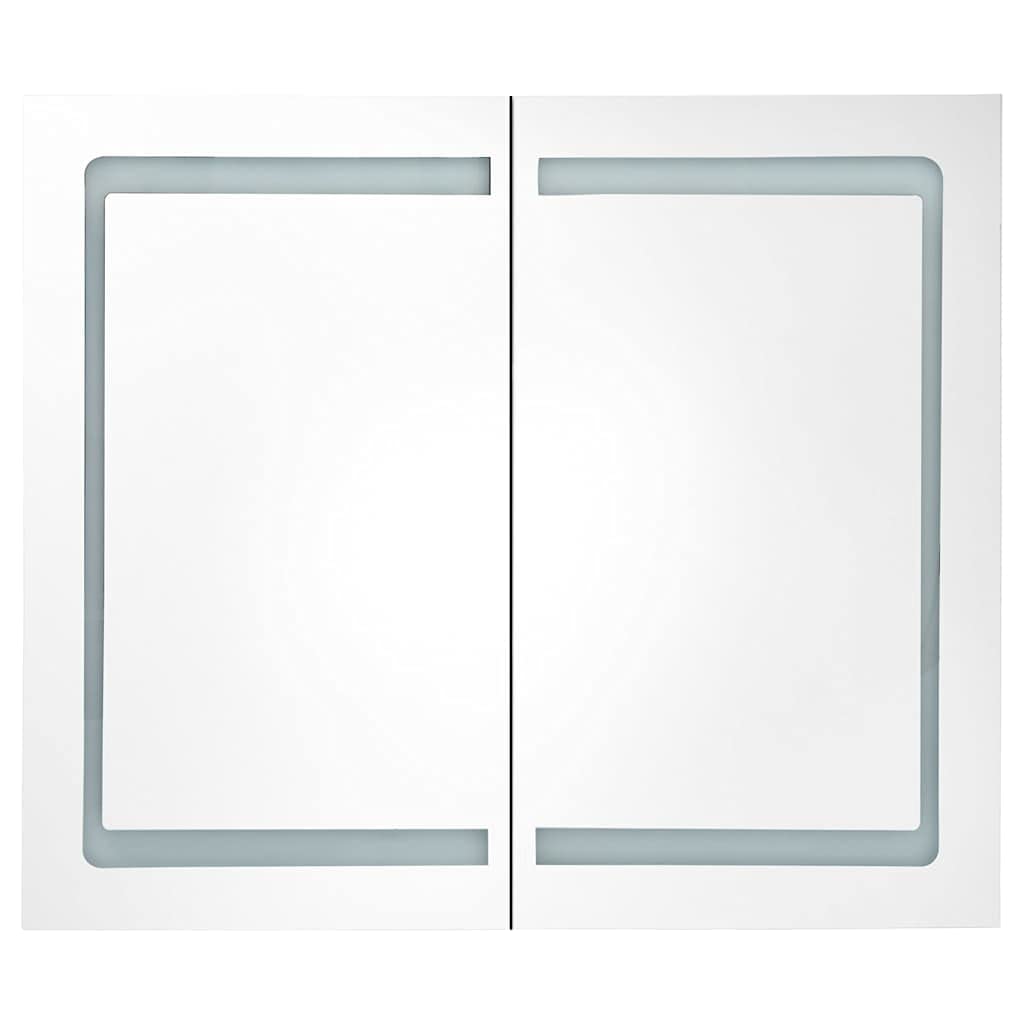 LED-Spiegelschrank für Badezimmer, glänzend Grau, 80x12x68 cm, mit 2 Türen, 3 Einlegeböden, Wandmontage, ideal für Kosmetik, Rasur, Hautpflege