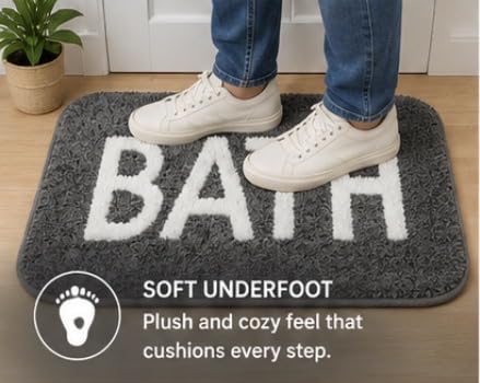 Image of Set of 2 Micro Anti Skid Bath Mat for Home Kitchen, Office, Water Absorbent Machine Washable and Quick Dry Luxury Mats for Bathroom, Kitchen, Entrance. (Grey)
