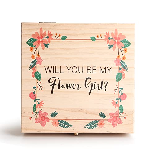 Flower Girl Gifts Set, Flower Girl Proposal Gifts Box, Will You Be My Flower Girl for Wedding, Flower Girl Sunglasses Hair Accessory Hairpins Hair Ring Tumbler Cup Wedding Gift Set - Empty Wooden Box - Thumbnail 7
