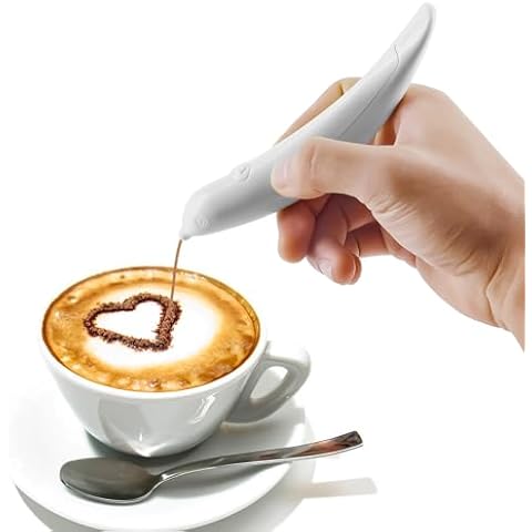 Fellibay Latte Art Pen Spice Pen, Electric Coffee Pen for Latte & Food DIY, Works with Cinnamon/Salt/White sugar/Fine Coffee Grinds, Professional Baking Pastry Tools,White (1pc) Cover