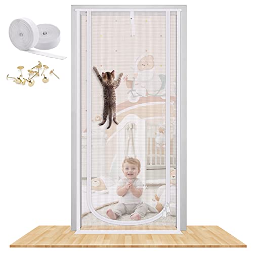 Reinforced Cat Screen Door, 32”X82” Heavy Duty Pets Proof Screen Door with Bilateral Zipper, Prevent Dogs Cats Running Out from Home, Bedroom, Living Room, Kitchen Patio Door by MYPIN - Used condition - US$20.07