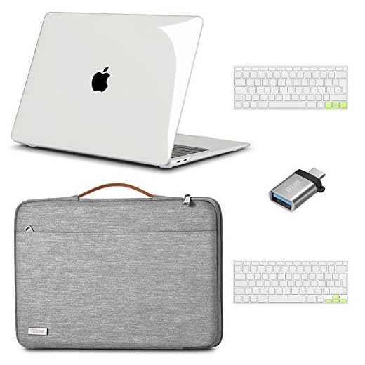 TECOOL Funda para 2020 2019 MacBook Air 13 13.3 Pulgadas A2337 M1/A2179/A1932, Plástico Fundas Duras & Funda Blandas & Cubierta del Teclado & Adaptador USB para Mac Air con Touch ID - Claro & Gris