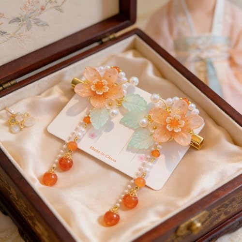 2 pzas Pinzas Vintage Flores Naranja para Cabello miniatura 7