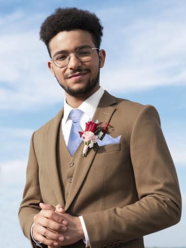 Image of Mantieqingway Floral Ties for Men, 3pcs /set Neck Tie Pocket Square Holder Set for Wedding Business Prom Party Usual