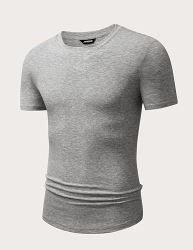 Image of JMIERR Mens Short Sleeve T Shirt Summer Muscle Slim Fitted Crewneck Longline Tees Shirts for Gym Workout
