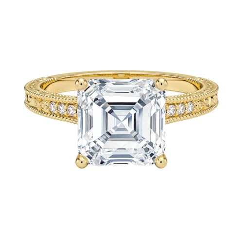 3 Ct Asscher Cut Engraved Pave Lab Grown Diamond Ring For Women