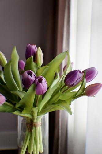 Image of PAPERI Artificial Flowers for Vase - Decorative Home Decor for Living Room, Bedroom, Office Table, Centerpiece & Wedding Decoration (Purple Tulips) Pack of 5 Pcs