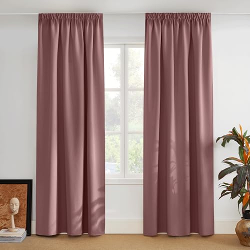 PONY DANCE Thermovorhang Kälteschutz Kräuselband Gardinen Blickdicht 2er Set H 245 x B 140 cm Verdunkelnde Vorhänge Kinderzimmer für Schienensystem Blackout Curtains for Bedroom, Altrosa