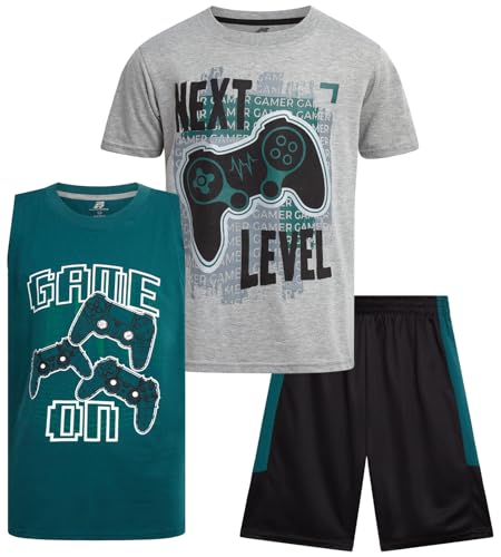 Image of Pro Athlete Boys Active Shorts Set - 3 Piece Athletic Dry Fit Graphic Tees Tank Tops and Basketball Shorts for Boys