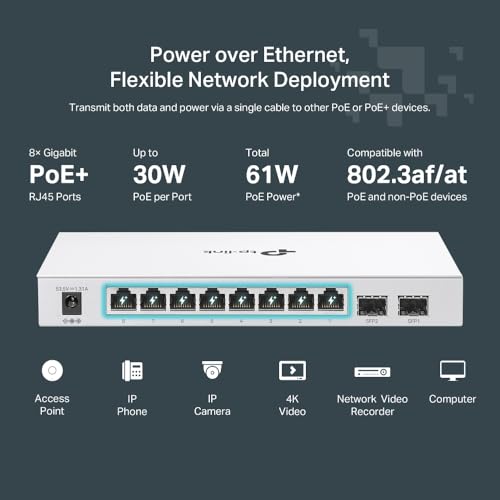 Image of TP-Link Festa FS310GP 10 Port Gigabit Smart Managed PoE Switch 8 PoE+ Port @61W, 2 x SFP Slots Self-Organizing Network Free Cloud Fanless Static Routing, Vlan Does not Work with Omada
